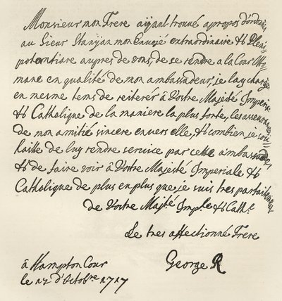 1717年乔治一世致查理六世的信，发表于1891年的“休闲时光” 作者 English School