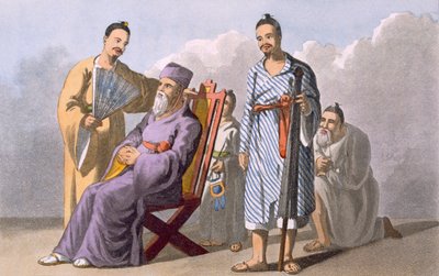 Lewchewan酋长和服务员，1820年（彩色aquatint） 作者 英语学校