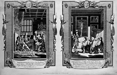 克伦威尔勋爵向亨利八世赠送圣经，主教于1688年向詹姆斯二世提出请愿书，来自保罗赖特的“新完整的殉道者之书” 作者 英语学校