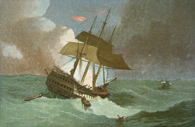 肯特号 "东印度洋船的损失，约1825年（彩色平版印刷）。 作者 英语学校