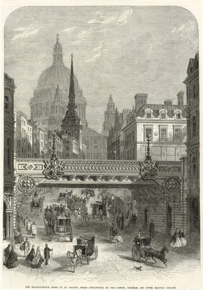 Ludgate Hill，铁路桥即将由伦敦，查塔姆和多佛铁路公司建造 作者 英语学校