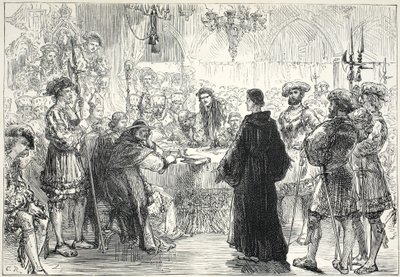 路德在沃尔姆斯的饮食之前，詹姆斯·艾特肯·威利（1808-1890），酒吧的新教历史插图。 1878年 作者 英语学校
