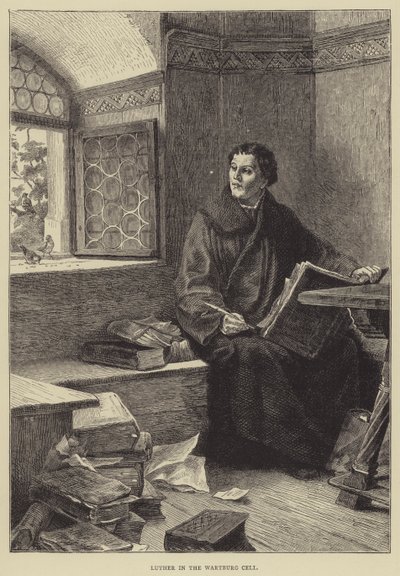 路德在瓦特堡牢房（雕版画 作者 英语学校
