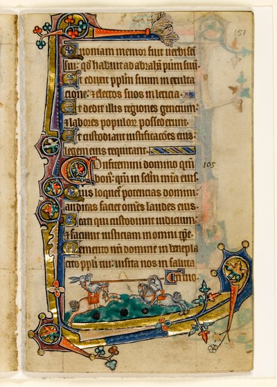 MS 1-2005，关注。 151r：猎犬和兔子角逐，来自Macclesfield Psalter的边缘装饰，使用Sarum，东安格利亚，c.1330 作者 英语学校
