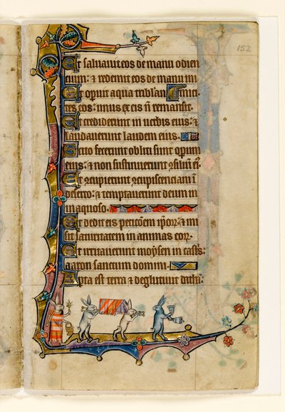 MS 1-2005，关注。 152r：兔子葬礼游行，来自Macclesfield Psalter的边缘装饰，使用Sarum，东安格利亚，c.1330 作者 英语学校