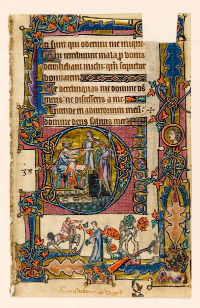 MS 1-2005，关注。 58r：扫罗派遣Doeg去杀死Nob的牧师，他们是Macclesfield Psalter的最初历史，使用东安格利亚的Sarum，c.1330 作者 英语学校