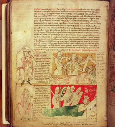 MS CCC 157 第 382 页，国王亨利一世 1130 年在诺曼底梦见的幻象，摘自《伍斯特纪事》，约 1130-40 年（牛皮纸）。 作者 英语学校