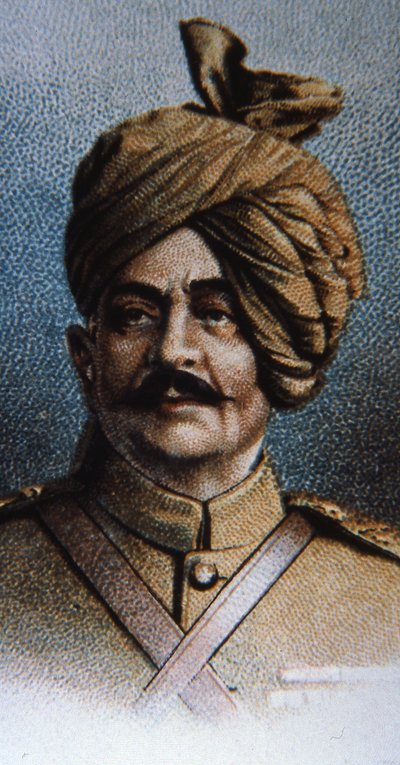 Maharajah Sir Pertab Singh，焦特布尔枪骑兵上校（彩色石版画） 作者 英语学校