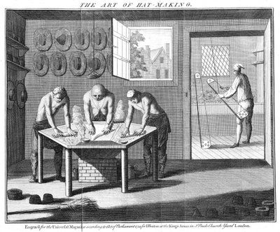 制作海狸帽，来自The Universal Magazine，London，pub。在1750年 作者 英语学校