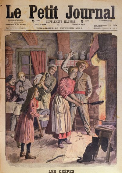 制作煎饼，插图来自Le Petit Journal，1911年2月26日 作者 English School