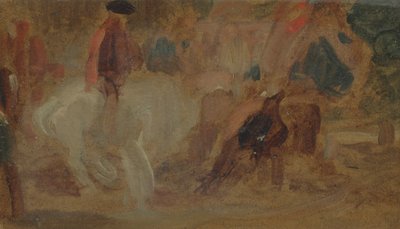 以前归功于JMW Turner（1775-1851）的白马上的男人也归功于Peter de Wint（1784-1849）（纸上油） 作者 英语学校