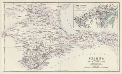 地图：克里米亚，根据 Huot 和 Demidoff 绘制，由爱丁堡的 J Bartholomew 绘制和雕刻；塞巴斯托波尔，根据在柏林出版的缩小版原始俄罗斯平面图绘制（彩色石版）。 作者 英语学校
