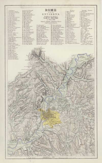 地图。罗马及其周边地区，根据1845年和1846年莫尔克男爵的调查，由奥古斯都-佩特曼绘制（彩色平印）。 作者 英语学校