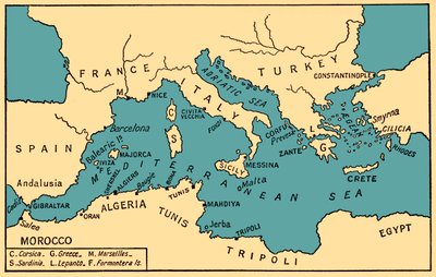 古代海盗和巴巴里海盗地图，摘自菲利普-高斯的《海盗史 作者 英语学校