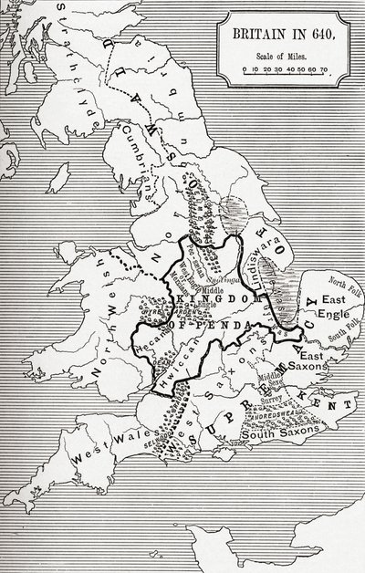 英国地图640，来自The Northumbrian Kingdom的“英国人的短暂历史”，由JR Green出版，1893年出版 作者 英语学校