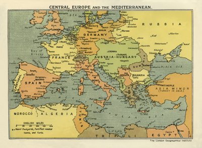 中欧和地中海地图，摘自《欧洲大战史》第三卷（印刷版） 作者 英语学校
