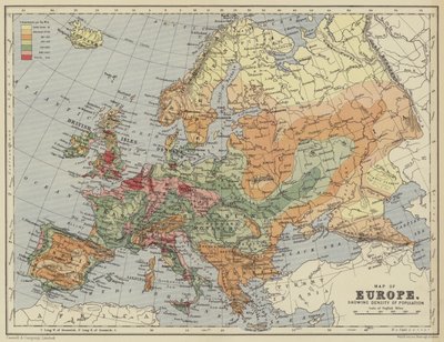 欧洲地图，显示人口密度 作者 英语学校