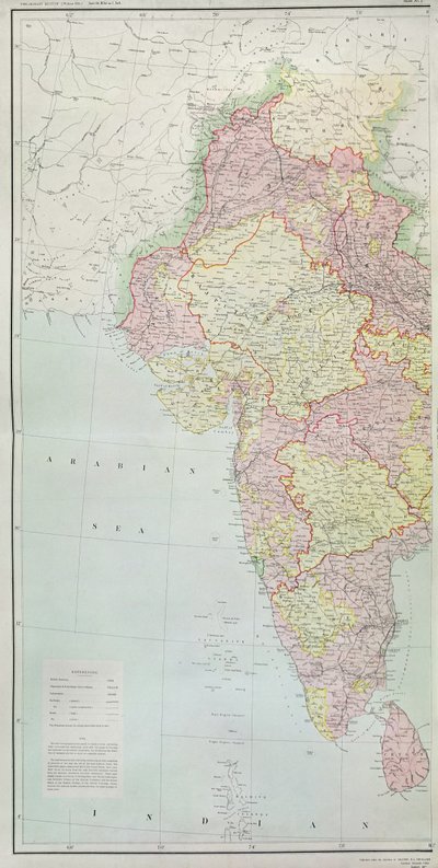 印度地图，在1877年印度总检察长HR Thuillier上校的指导下出版 作者 英语学校