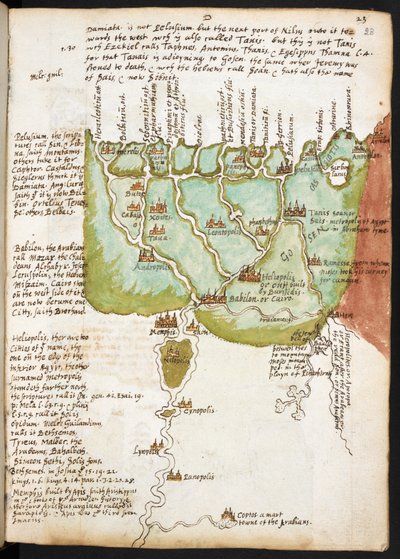 下埃及地图，摘自沃尔特-雷利爵士（1552-1618 年）笔记本，约 1606-08 年（纸上钢笔和墨水） 作者 英语学校