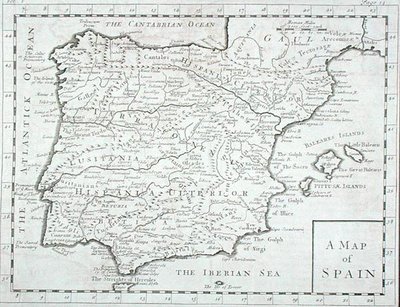 西班牙和葡萄牙地图，18世纪末（雕刻）。 作者 英语学校