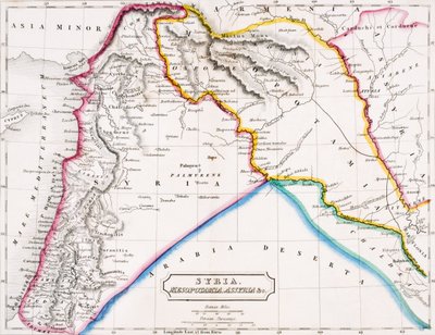 叙利亚，美索不达米亚，亚述的地图，来自“古代地理地图集”，由巴特勒在伦敦出版，c.1829（彩色光刻） 作者 English School