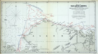 西北极美洲地图，显示1850  -  1854年HMS企业和调查员的轨迹 作者 英语学校