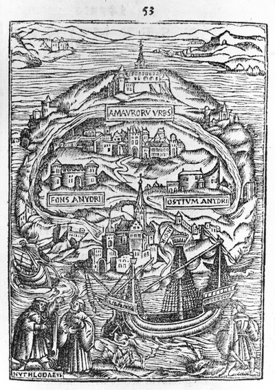 乌托邦岛地图，Book frontispiece，1563 作者 英语学校
