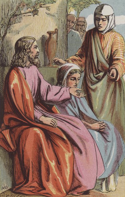 Martha requests our Lord to bid Mary help her (coloured engraving) 作者 英语学校