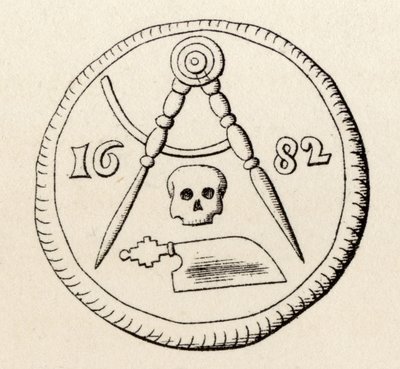 1682年Maestricht木匠的共济会封印，来自18世纪伦敦托马斯·C·杰克出版的“共济会第二卷的历史” 作者 英语学校