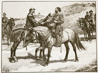 加里波第和维克托·伊曼纽尔的会面，来自卡塞尔斯画报英国历史的插图（棕褐色照片） 作者 英语学校