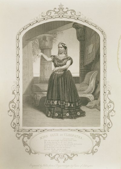 Glyn小姐作为Cleopatra，第二幕第5幕，在安东尼和Cleopatra由威廉·莎士比亚（1564-1616）由乔治·霍利斯（1792-1842）雕刻而成，来自伊斯灵顿潘恩的银版 作者 英语学校