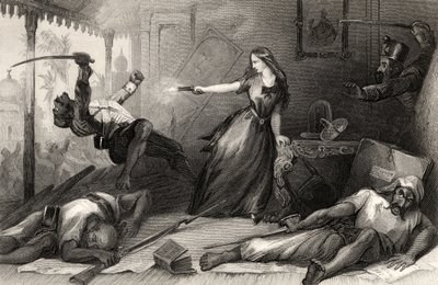 1857年Wheeler小姐在Cawnpore为Sepoys辩护，1858年出版的“印度叛变史”（版画） 作者 英语学校