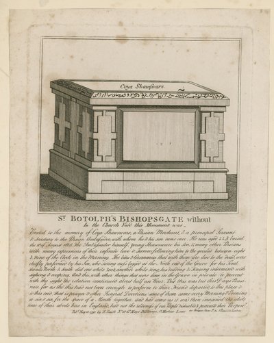 纪念碑在St Botolphs Bishopsgate墓地 作者 英语学校