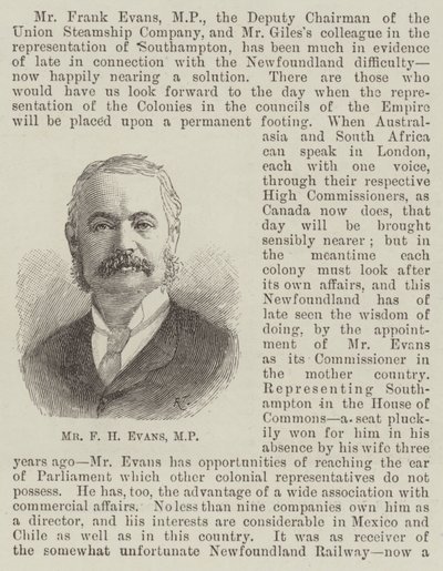 F H Evans 先生，议员（雕刻） 作者 英语学校