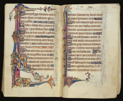 1-2005女士，ff.122v-123r：来自Macclesfield Psalter的怪诞边缘装饰，东安格利亚Sarum的使用，c.1330 作者 英语学校