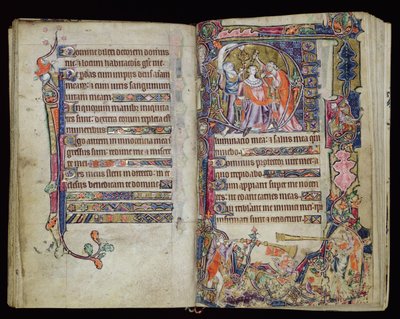 1-2005号女士，ff.38v-39r：大卫的恩膏，从麦克尔斯菲尔德Psalter起初的D起源，使用东安格利亚的萨鲁姆，c.1330 作者 英语学校