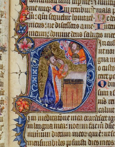 女士26 f.22r。诗篇38，大卫指着他的嘴，来自Ramsey Abbey Psalter，c.1380 作者 英语学校