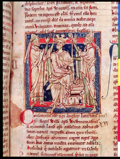 6712女士（A.6.89）fol.129r HENRY 1（1068年至1135年），从历史的马修巴黎，1250至52年的微型花卉 作者 英语学校
