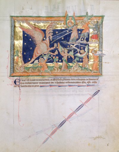 LA 139-Lisboa女士fol.33龙从古尔本基安启示录与信徒发动战争，c.1265-70 作者 英语学校