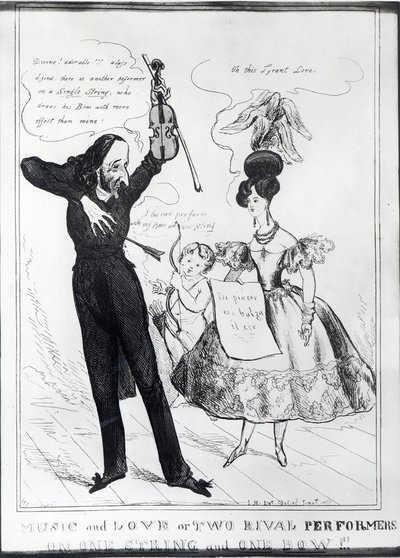 “一个弦乐和一个弓上的音乐和爱情或两个竞争对手”，Hector Berlioz（1803-69）和Harriet Smithson（1800-54）的漫画 作者 英语学校