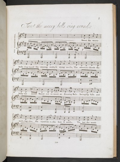 甜蜜的钟声响起》乐谱，约翰-克莱尔和 F.W. 克劳奇，第 1 页，约 1820 年（印刷品） 作者 英语学校