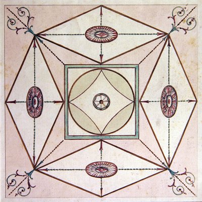 新古典主义的天花板设计，Ugbrook公园，德文郡，约1770（纸上水彩画） 作者 English School