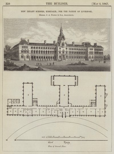 新的婴儿学校，Kirkdale；为利物浦教区，Messrs J A Picton and Son，建筑师（雕刻）。 作者 英语学校