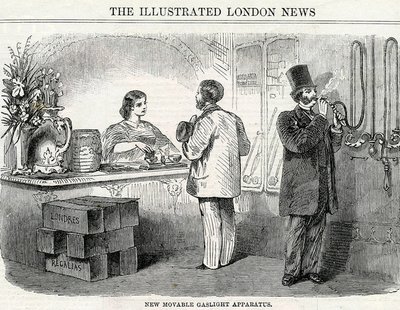 新型可移动煤气灯设备，摘自《伦敦画报》。 作者 英语学校