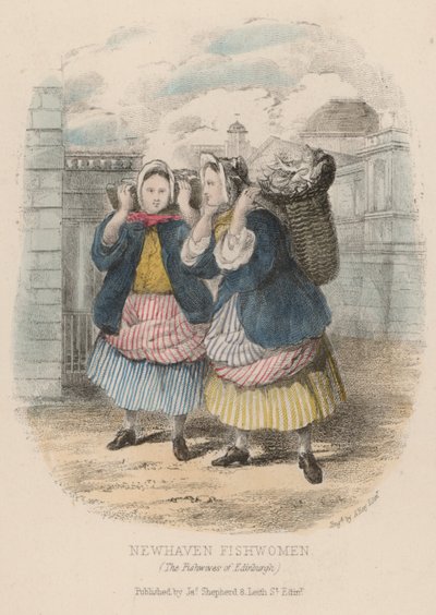 纽黑文女渔民，爱丁堡（彩色雕刻）。 作者 英语学校