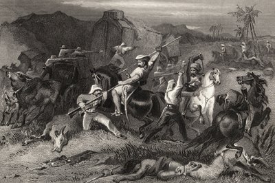 1858年出版的“印度叛变史”中的夜间出击和对行李车的攻击 作者 英语学校