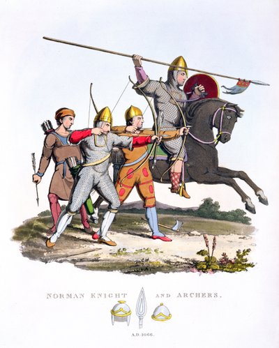 Norman Knight and Archers，1066，来自Ancient Armor，由Samuel Rush Meyrick，1824年创作 作者 英语学校