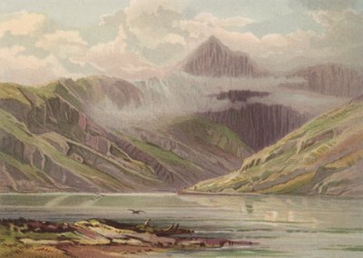 威尔士北部，从 Llyn Llydaw 望斯诺登（彩色石版画） 作者 英语学校