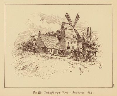 努恩磨坊，毕肖普索普路，1882 年拆除（石版）。 作者 英语学校