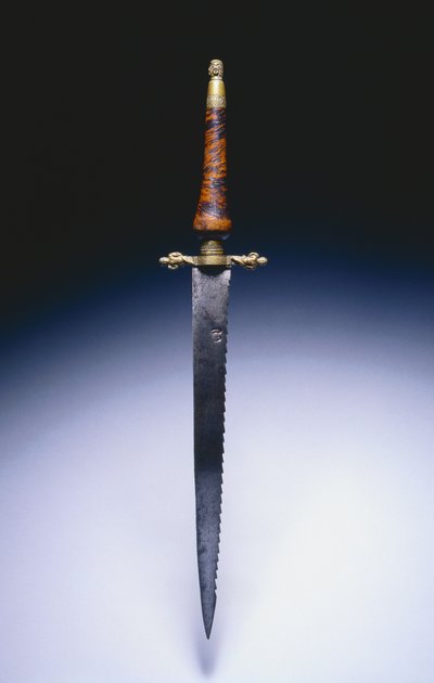 军官的插头刺刀，约1690年（钢，黄铜和木材） 作者 英语学校